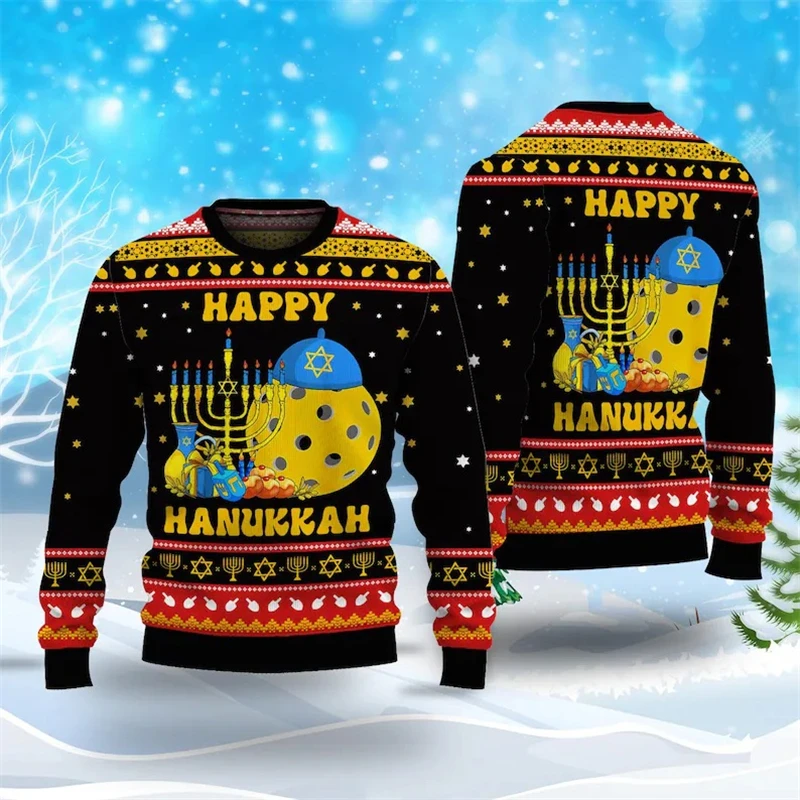 Hanukkah Sweatshirt 3D Printed Men Women Fashion Print Ugly Christmas Sweater Street Y2k  Casual Autumn Men Pullover Clothes Top