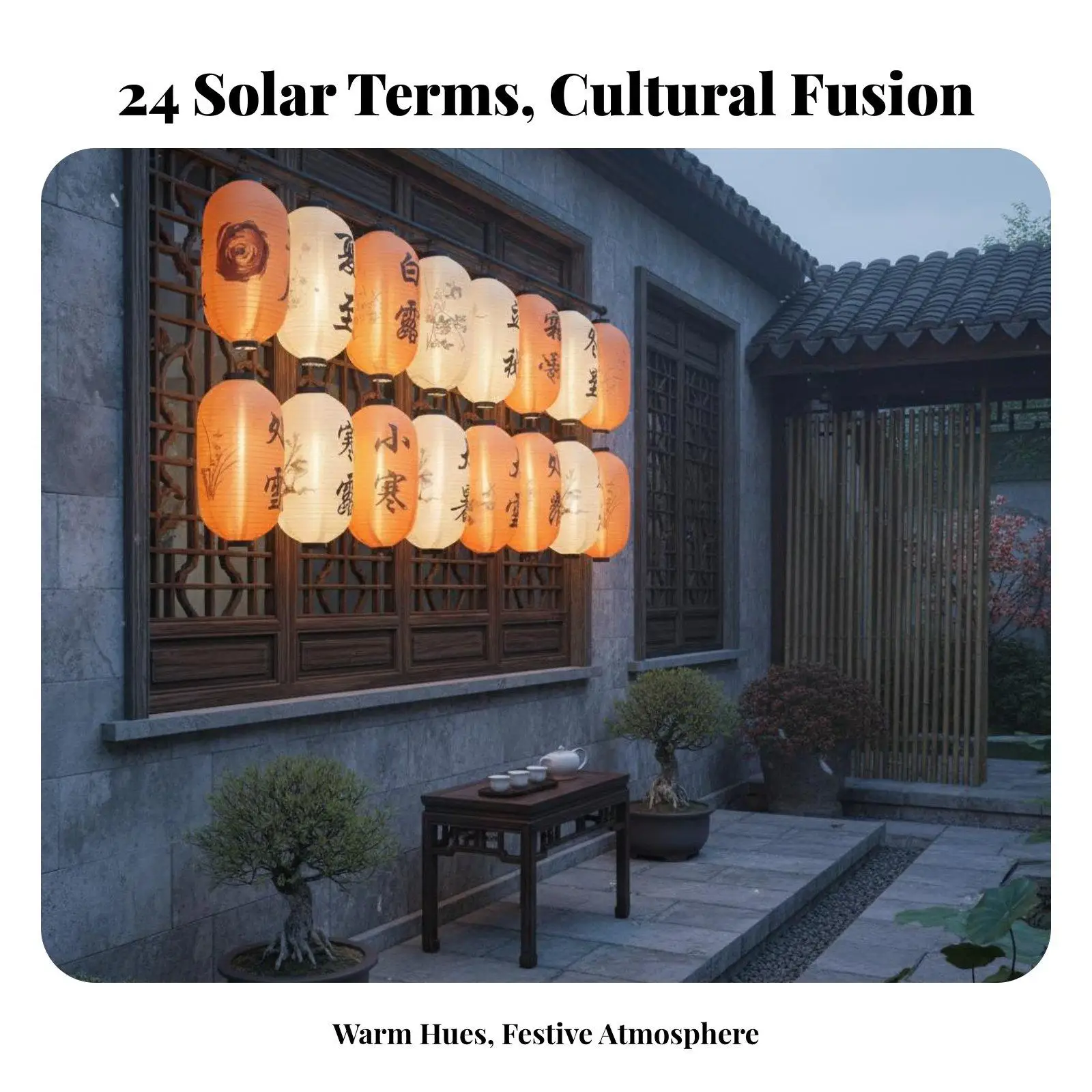 Outdoor Waterproof Lantern with 24 Solar Terms Traditional Chinese Art for Patio Hanging