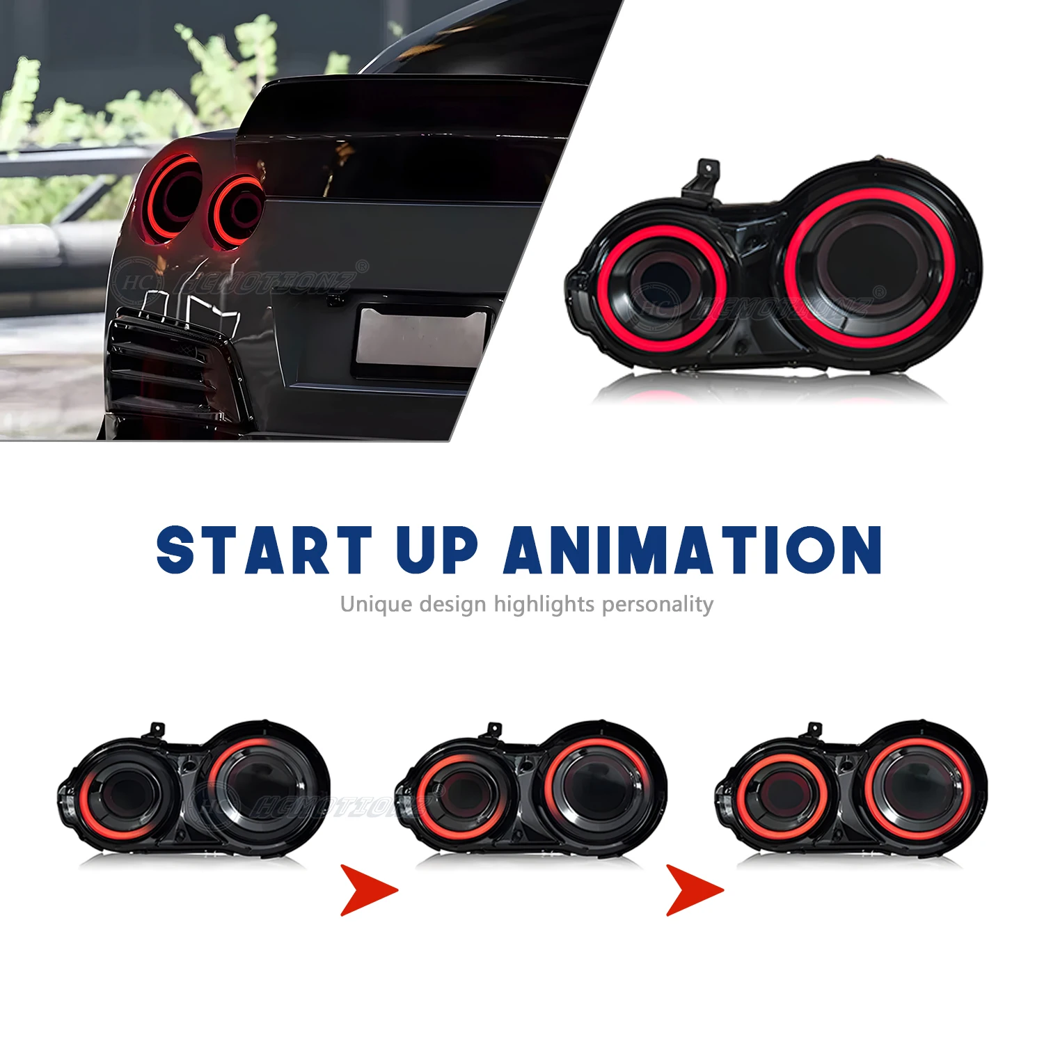 HCMOTIONZ Tail Lights for Nissan GTR 2007-2017 GT-R R35 Rear Lamps Assembly Lighting System LED Back Lamps DRL