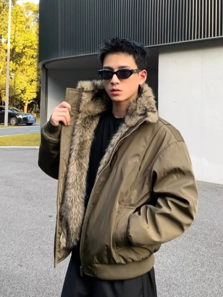 

Cleanfit American Sle Thiened Cotton Jaet Men's Winter Warm High-End Look Cool Bear Coat Loose Fit Long Sve Zipper