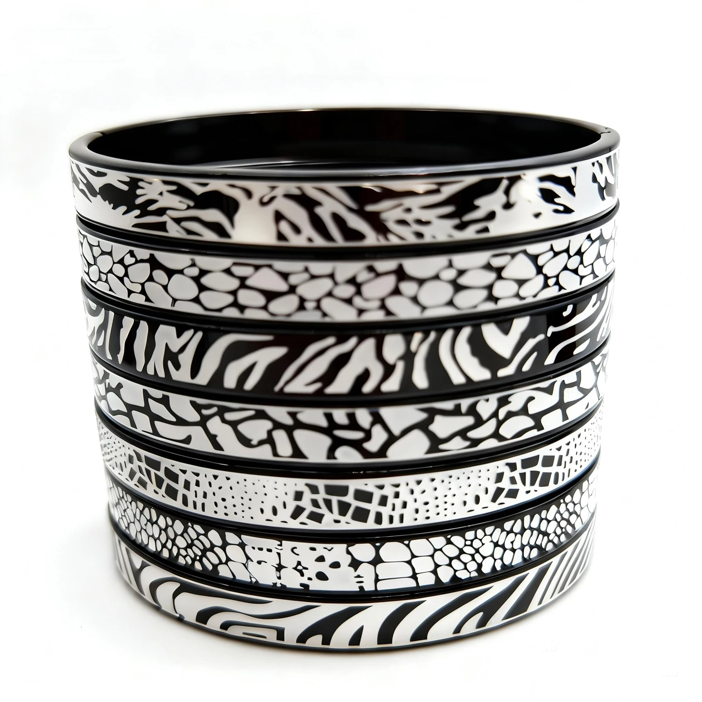 8mm Stainless Steel Bracelet with Epoxy Color Pattern, Multiple Graphic Design Resin Inlay Gold Silver Black Men Hip Hop Jewelry