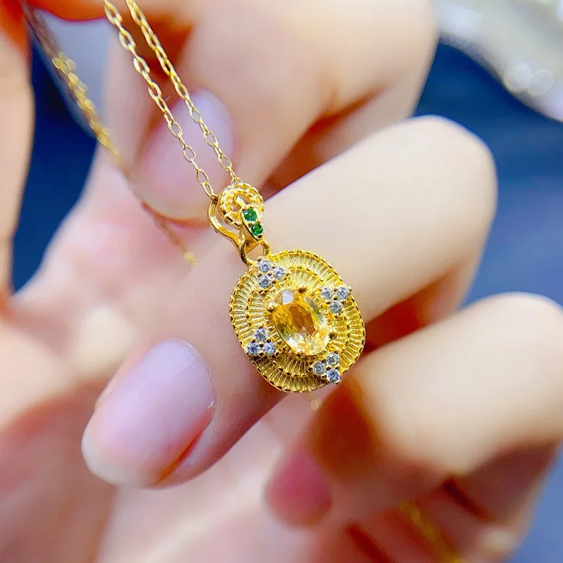 

MeiBaPJ 4 мм * 6 мм натуральный цитрин, модное ожерелье с подвеской из чистого серебра 925 пробы, изящное женское Ювелирное Украшение