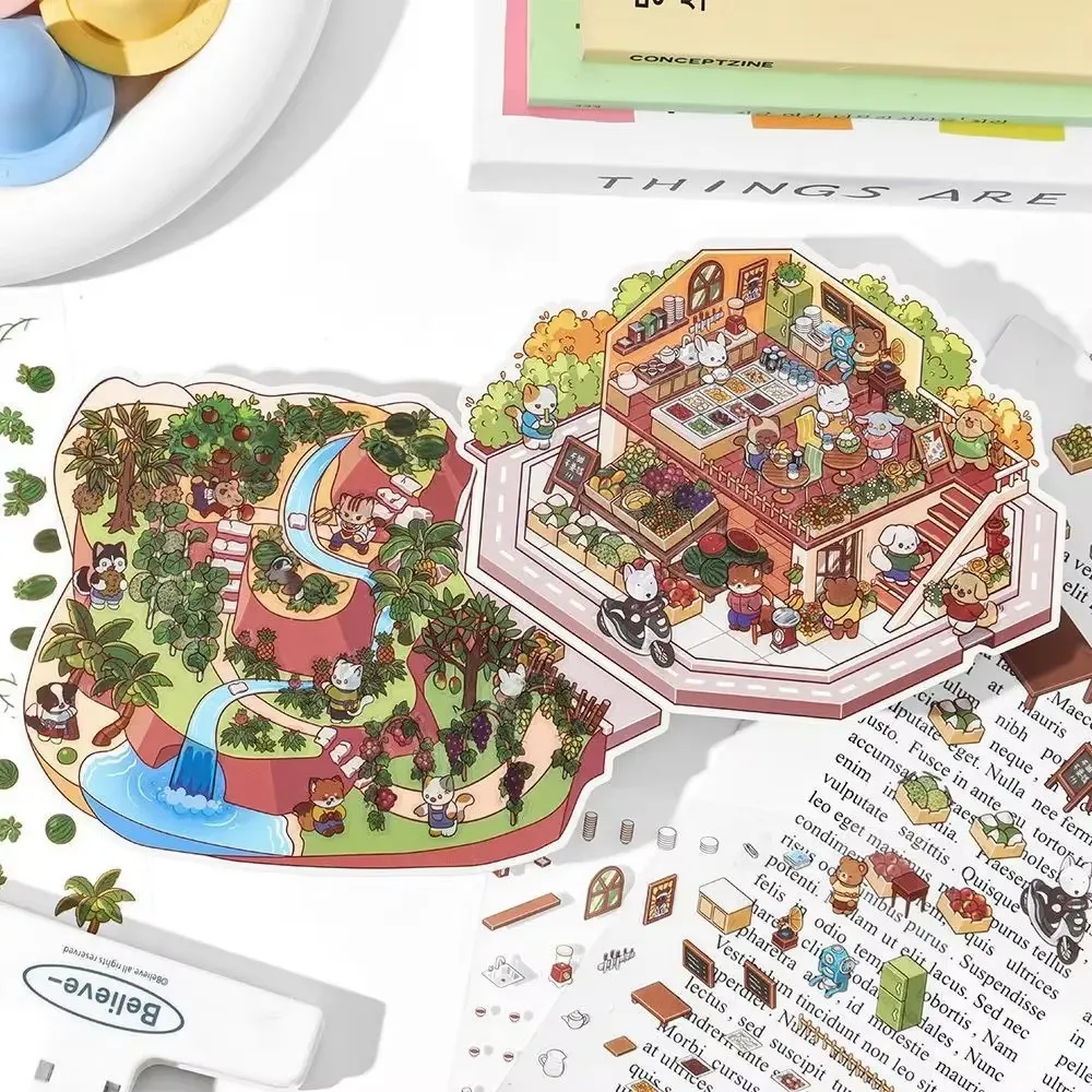 2.5D DIY Cartoon Farm Ranch Landscape Sticker Pocket Cabin Scene Game Stickers Christmas Gift for Kid Child