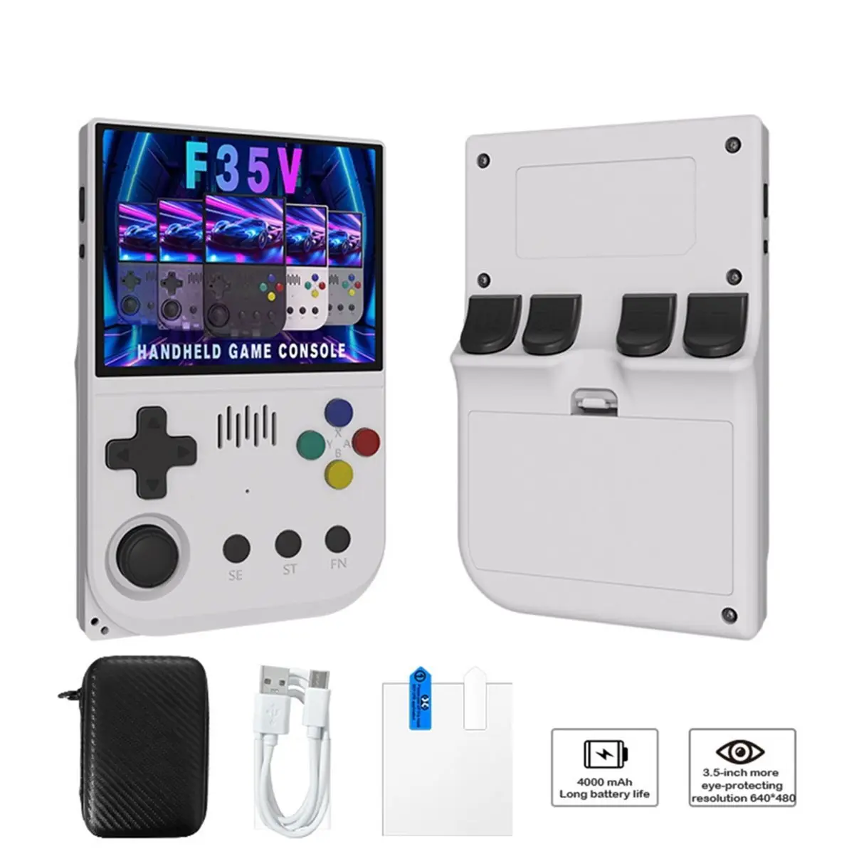 ■★New Arrival Fashion  F35V 3.5Inch Retro Game Console Open Source Linux System 64G Support 30+ Emulators Game Console Retro Whi