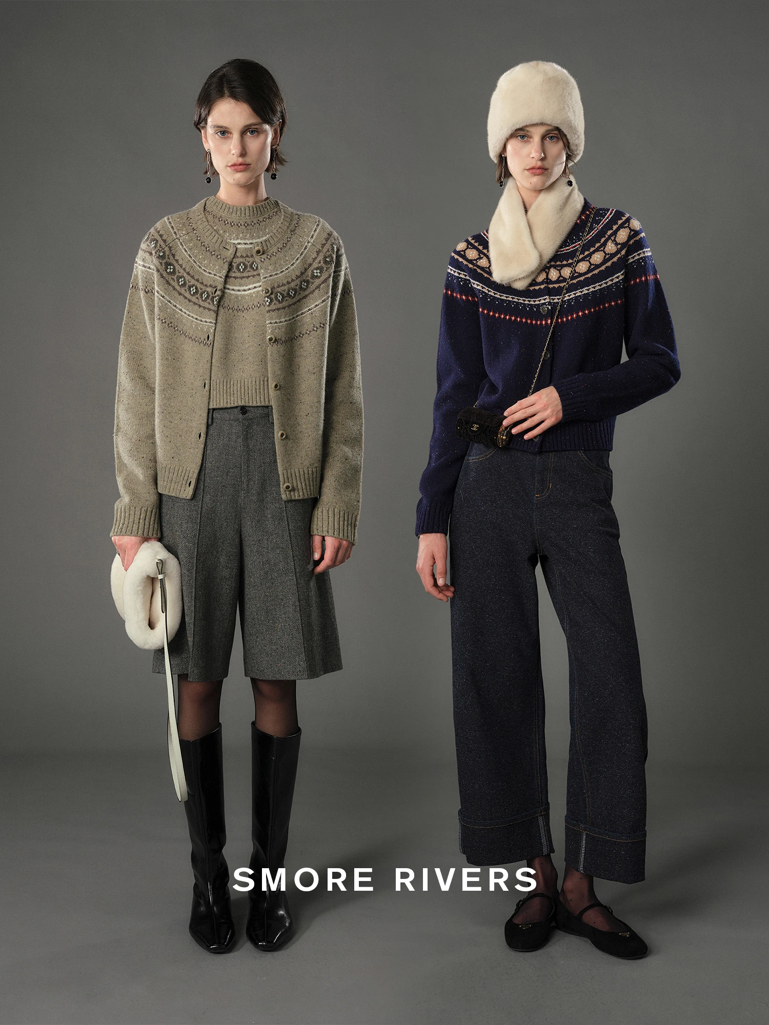 

Retro Spotted Camere And Wool Fair Isle Open Cardigan by SMORE RIVERS Ele And Women's Knitted Sweater