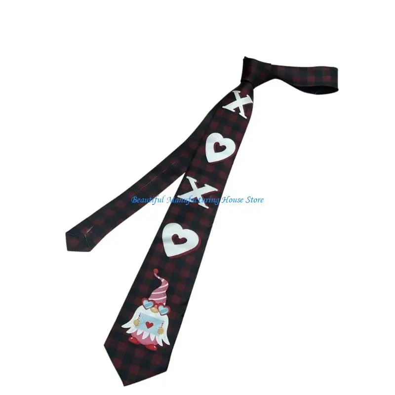 E56A Love Heart Men's Necktie Valentine Gift Breathable Polyester Fabric Neck Tie Valentine Festival Theme Neckwear for Adult
