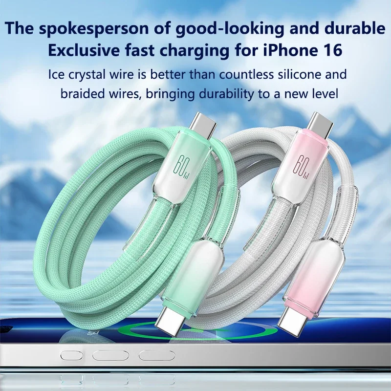 60W Cable Data Fast Charging Type-C To C Cable High Quality Highspeed Data Transfer Anti-fouling Shell Durable Cable For Phone