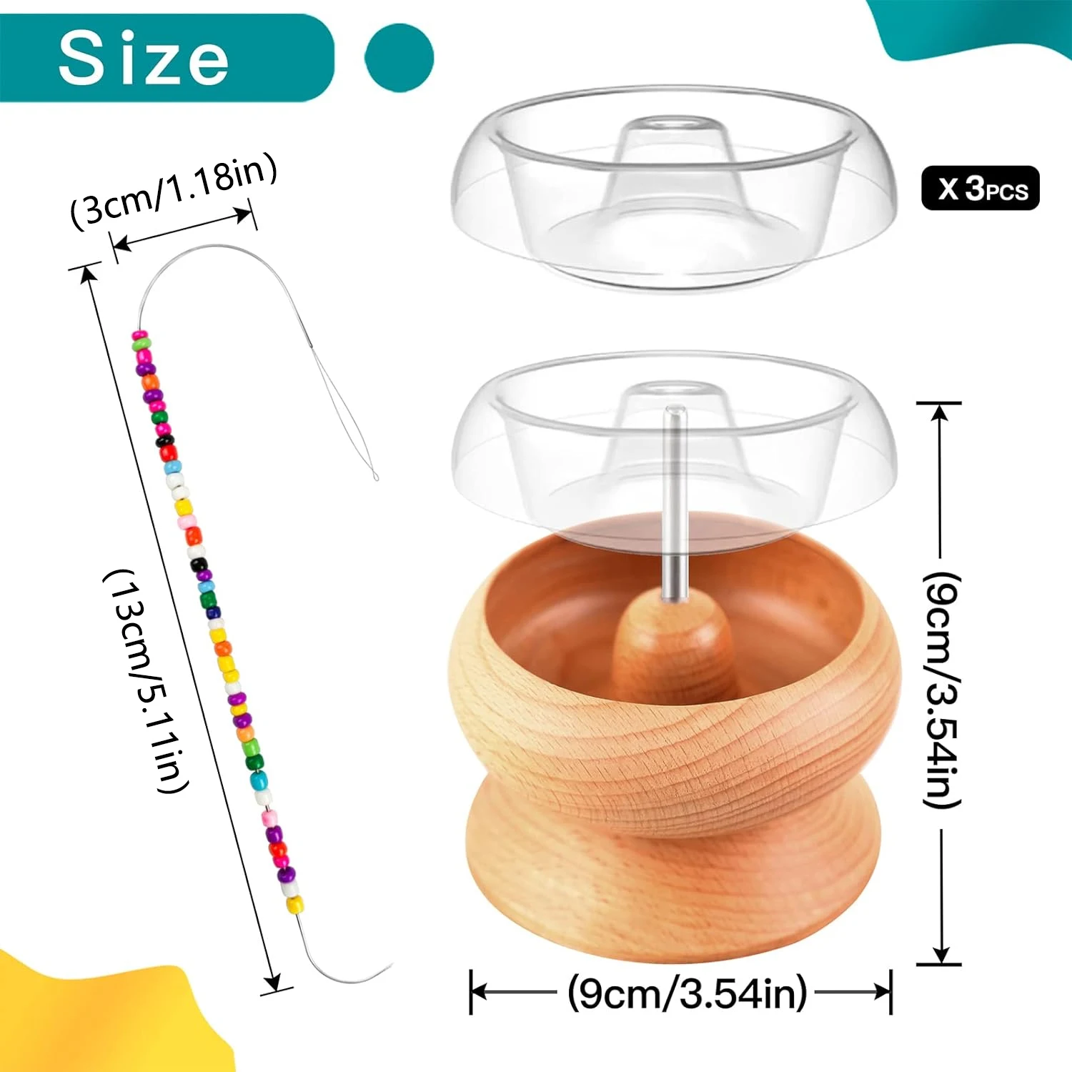 XUQIAN Clay Bead Spinner with 1 Big Eye Beading Needle 3pcs Transparent Bowls Quick-Change Trays Ideal For DIY Jewelry Making