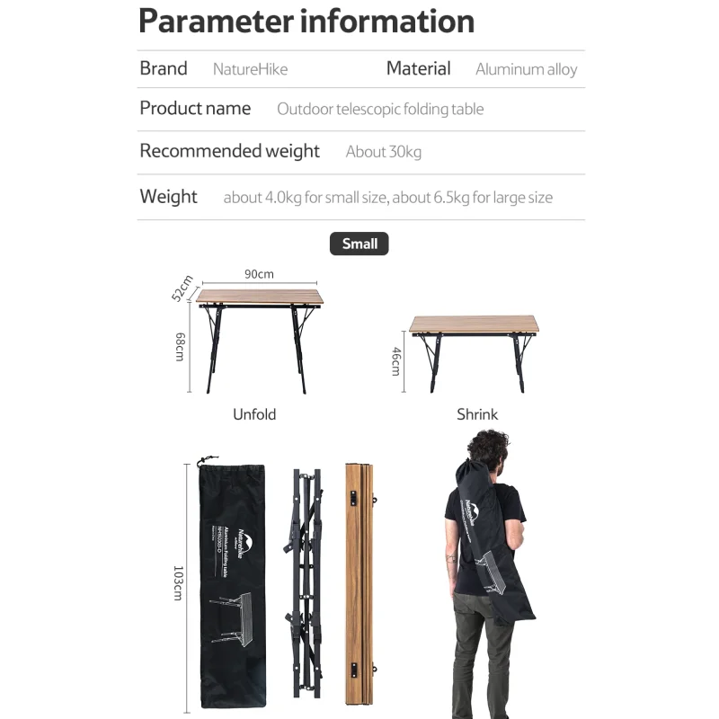 Imagem -06 - Naturehike Mw03 ao ar Livre Piquenique Dobrável Telescópico Madeira Grão Mesa Viagem Acampamento Bbq Liga de Alumínio Mesa Load-bearing 30kg