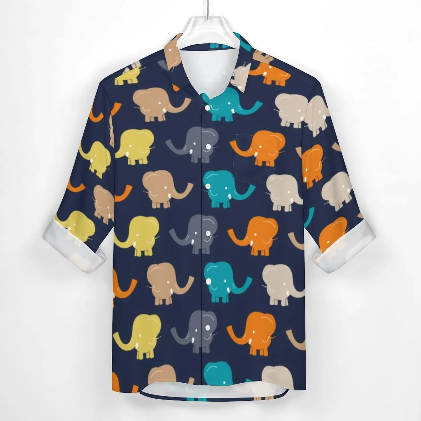 Cartoon Elephant Shirt Man Colorful  Animal Print Casual Shirts Spring Harajuku Blouses Long Sleeve Loose Oversized Top Gift