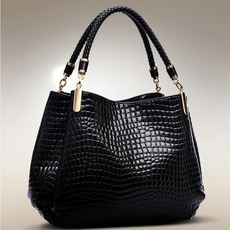 

Classic mature-style women's bag, fashionable vintage bag with crocodile and stone texture, shoulder bag