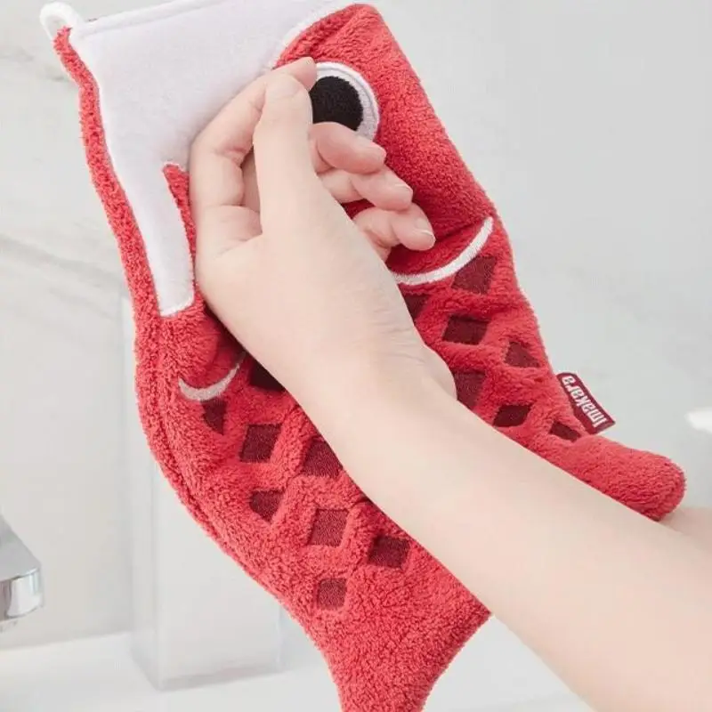 

Cartoon Koi Form Hand Towel Hanging Design Perfect for Kids Bathroom Use