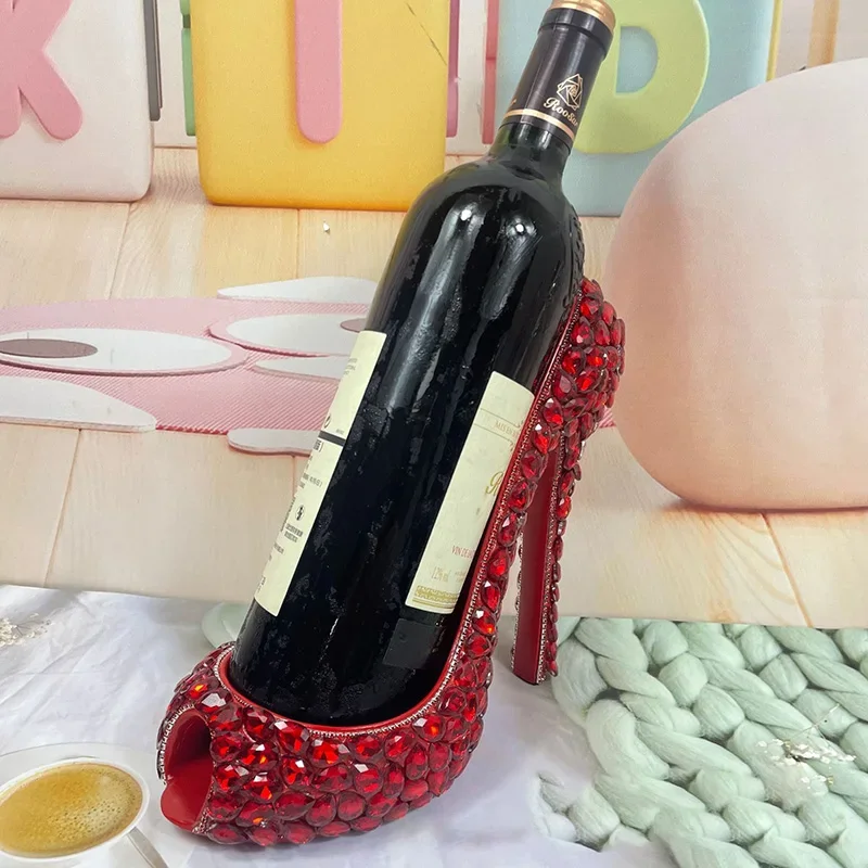 Sparkling Rhinestone High Heel Shoe Wine Rack Wine Bottle Holder Rack Gift Basket Kitchen Bar Tools Red Wine Storage Decoration