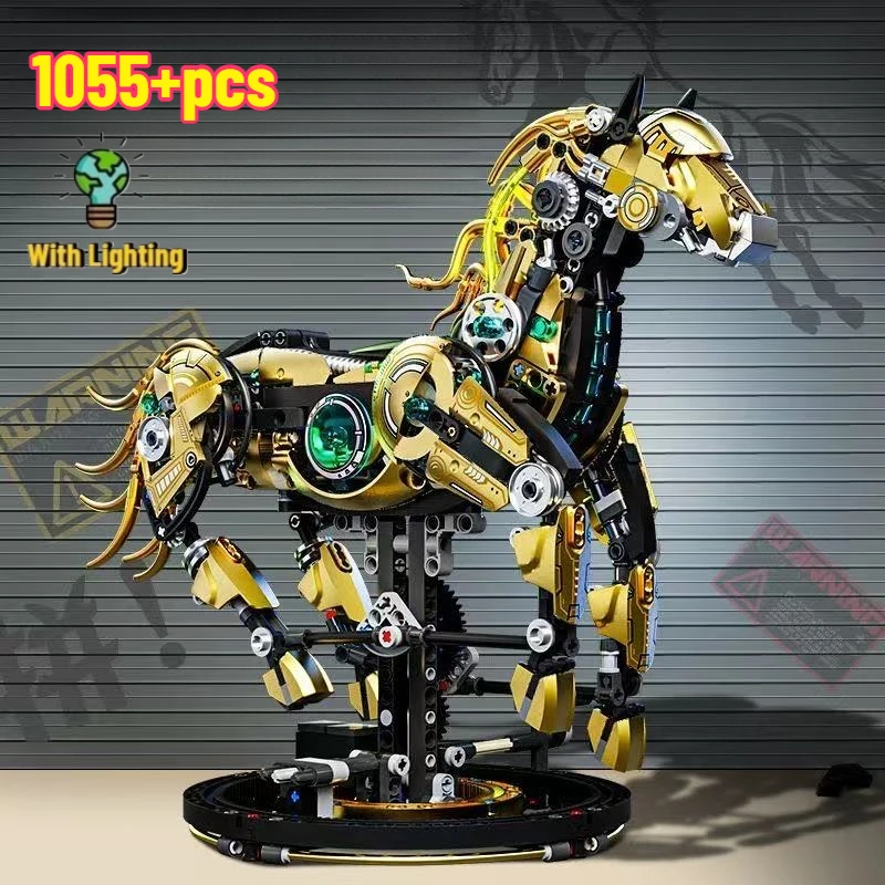 

MOC Animal Mechanical Horse Building Blocks Bricks With Light STEM Educational Toy Kit for Adults Kids Gift
