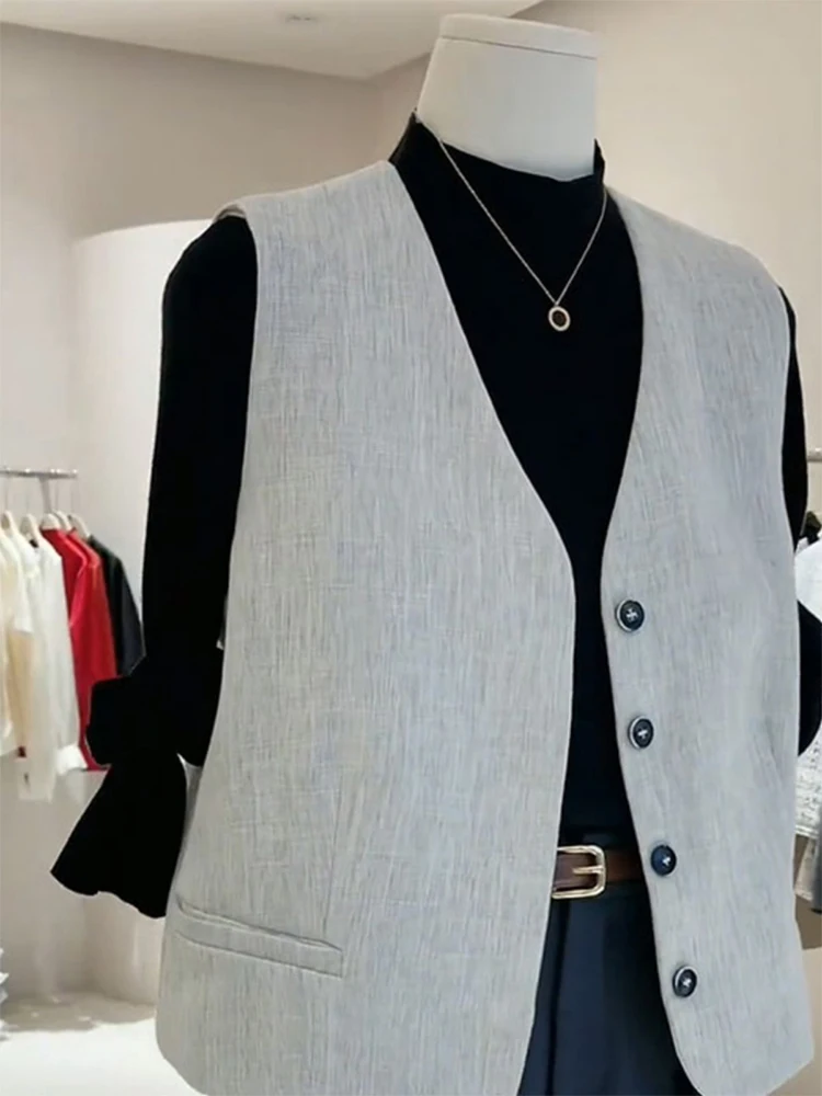Ele Chaleco de mujer Top abotonado V-Ne Svel capas Faion Simple Sle otoño 2024 viaje Sle Color