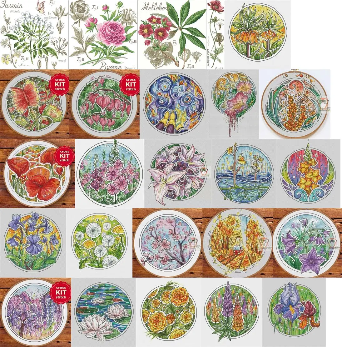 Top Selling 4.87usd Round Flowers 5 Counted Cross Stitch 11CT 14CT 18CT DIY Chinese Cross Stitch Kits Embroidery Needlework Sets