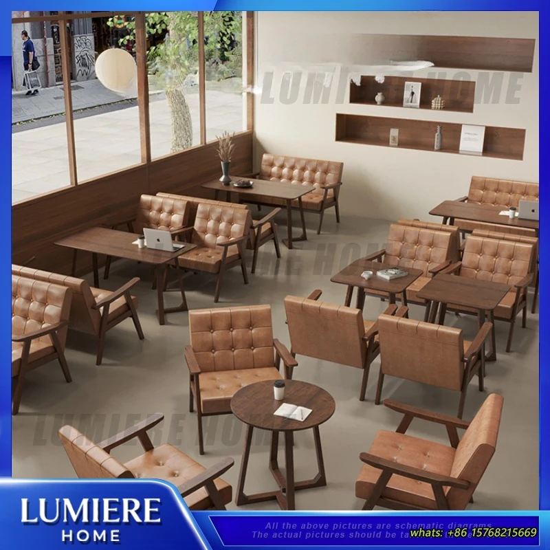 Vintage Style Cafe Lounge Chair Set for Commercial Use Bar Tea Shop Reception Seating Sofa Dining Furniture