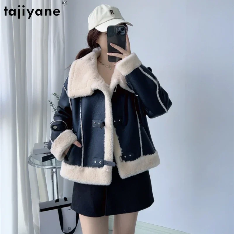 Tajiyane Hot Sale Schaf Scher jacken für Frauen 2023 Herbst Winter 100% Wolle Mantel Stand Kragen Composite Pelz mäntel Chaquetas