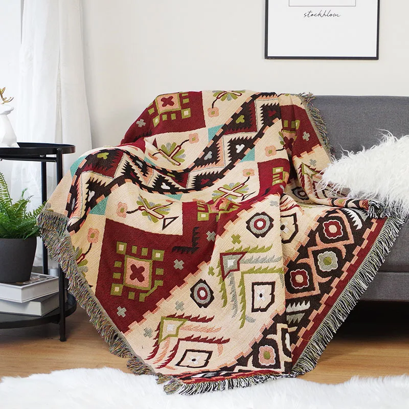 

New Nordic throw blanket Double-sided geometry ethnic leisure blanket Home decor sofa cover towel boho Travel carpet Picnic mat