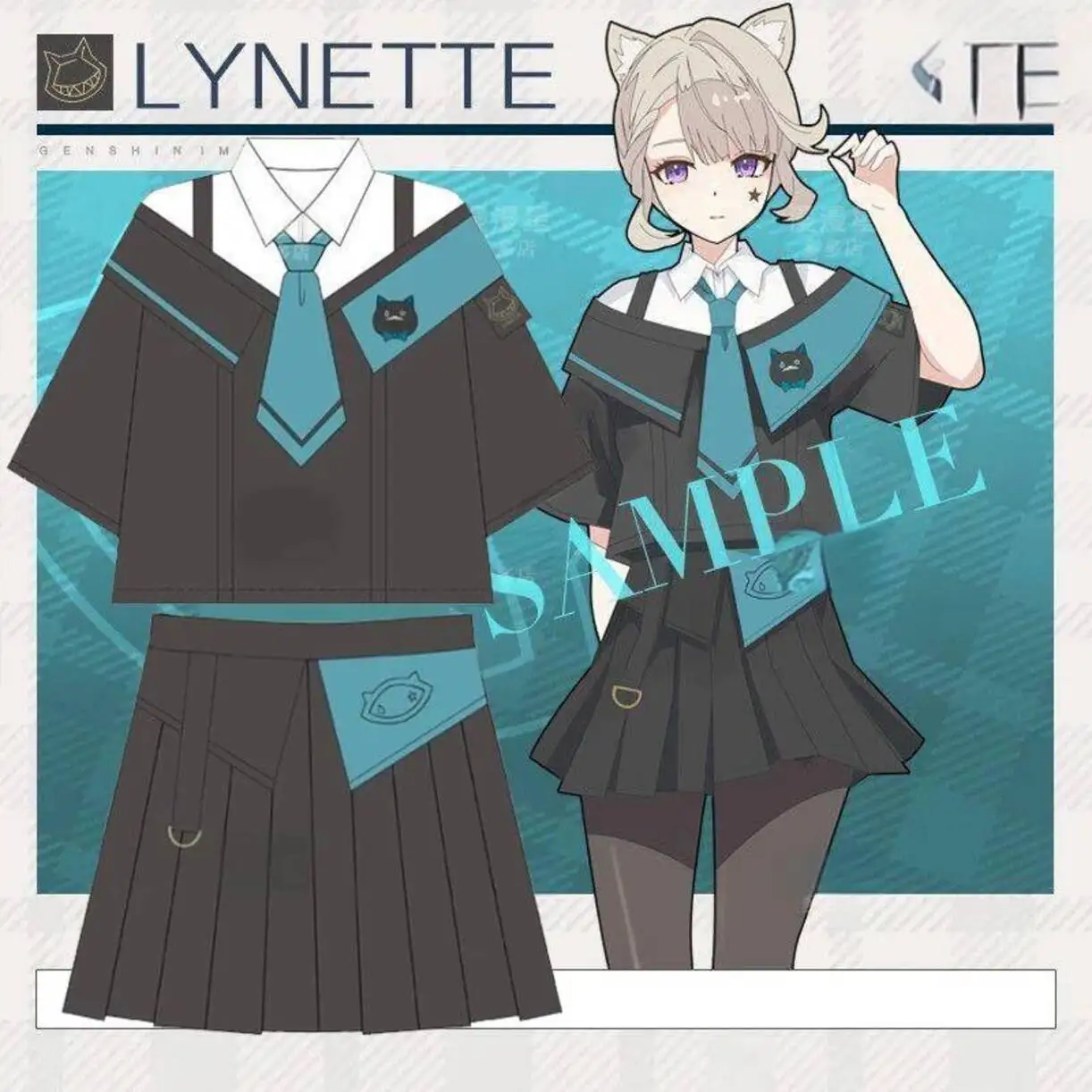 

Genshin Impact Lynette Cosplay JK Acg Uniform T-Shirt Tops Pleated Skirt Sailor Suit Set Costume Girl Streetwear