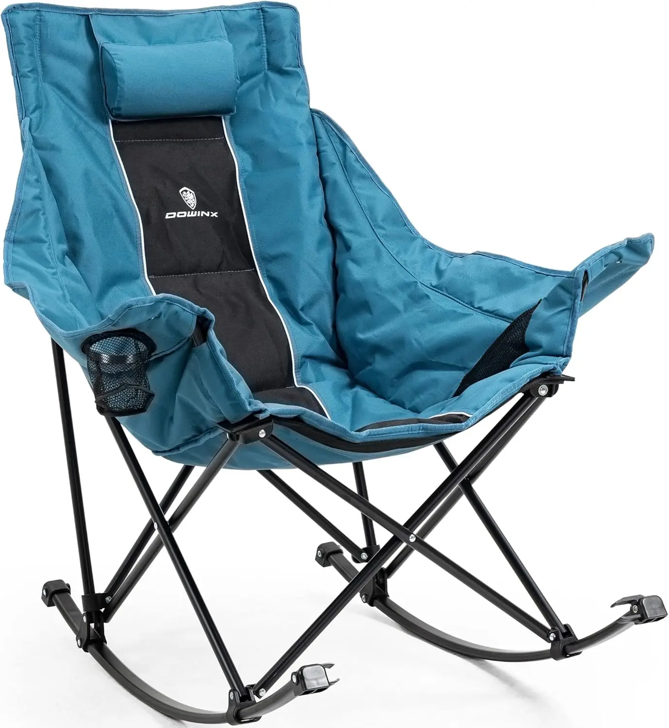 Rocking Camping Chair, Fully Padded Patio Chair with Side Pocket and Carry Bag, High Back Portable Lawn Recline