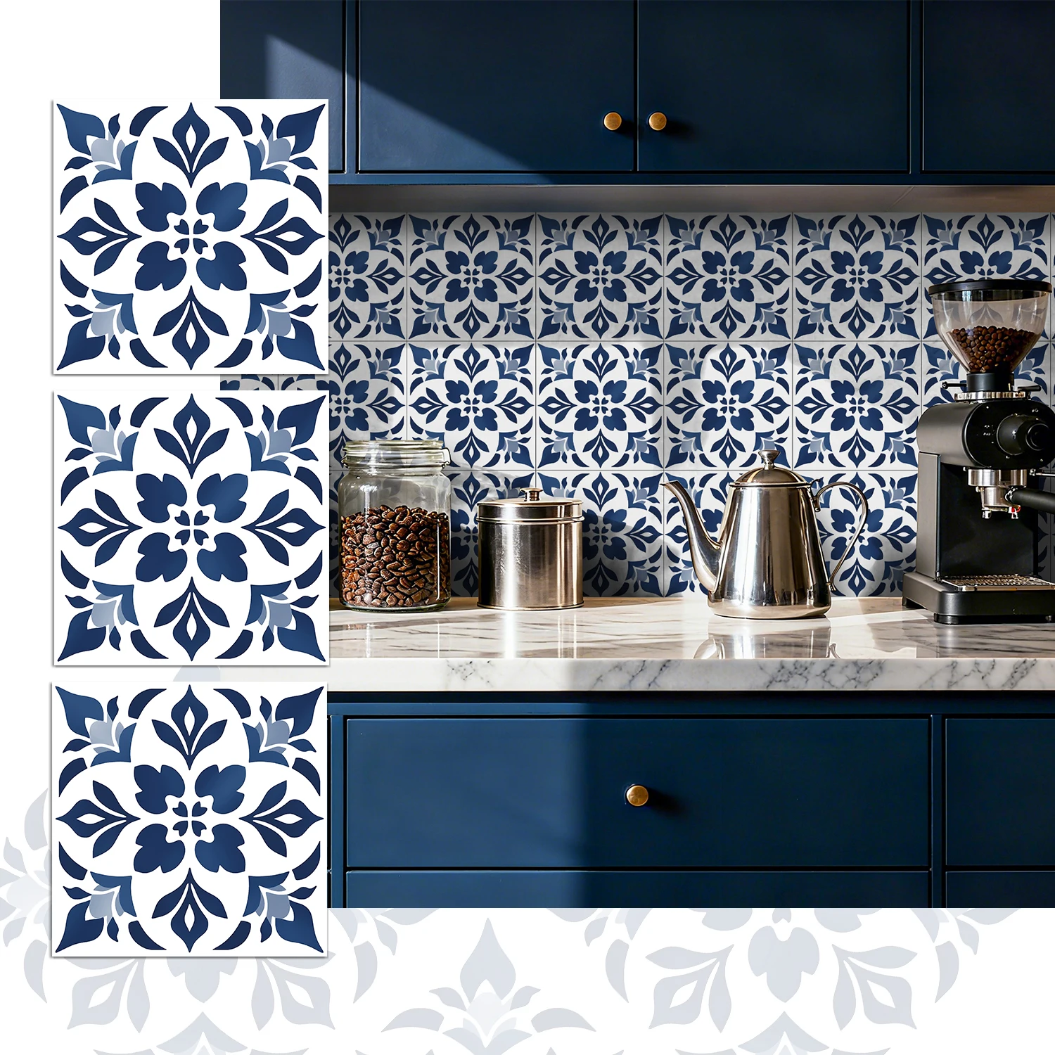 

36Pcs Vintage Floral Tile Stickers, Self-Adhesive Peel and Stick Wall Decals, Waterproof for Kitchen Bathroom Home Decor