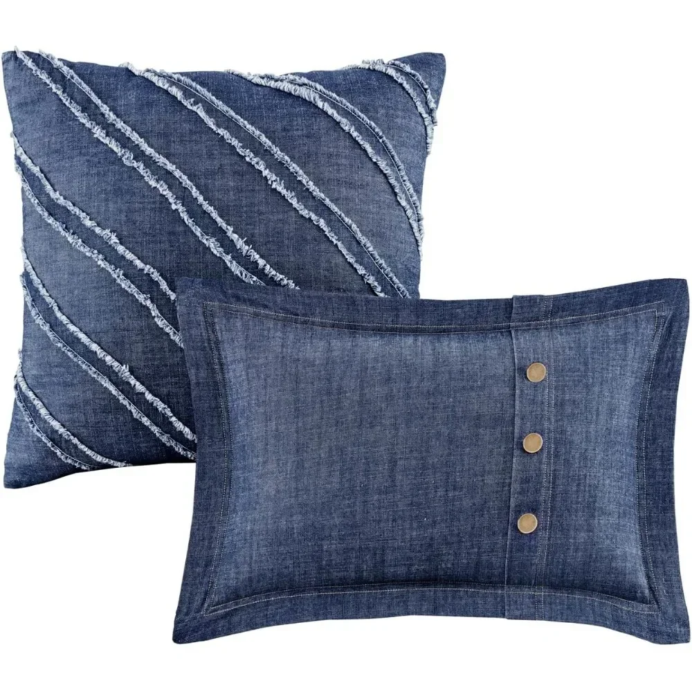 

Comforter Set - All Season Down Alternative Warm Bedding Layer and Matching Shams, Oversized Queen Denim Blue