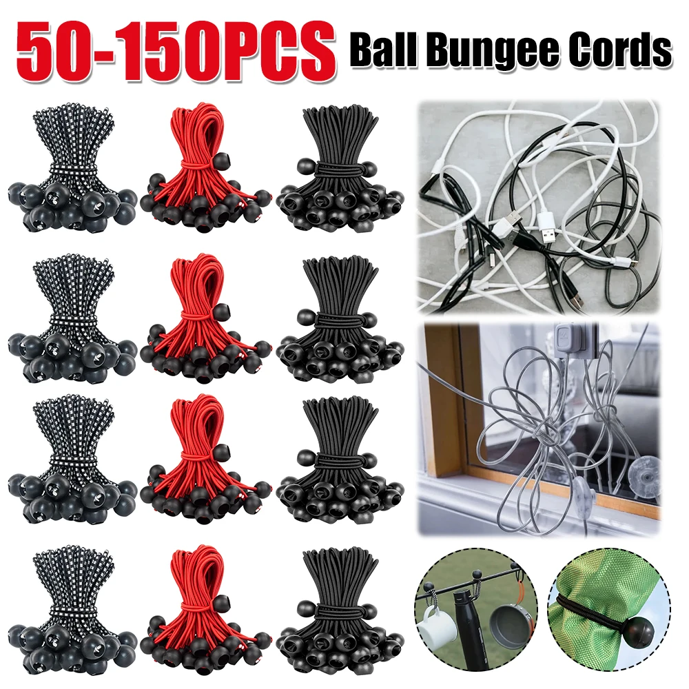 50/150Pcs Ball Bungee Cords with Elastic String Tarpaulin Flagpole Ties Cargo Tie Down Cords for Outdoor Indoor Activities