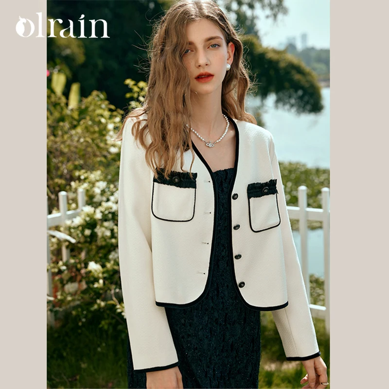 OLrain Women Cream Beige Tweed Chic Short Jacket Elegant Socialite Versatile Soft Tweed Outerwear Daily Commute Tops G24CW83830