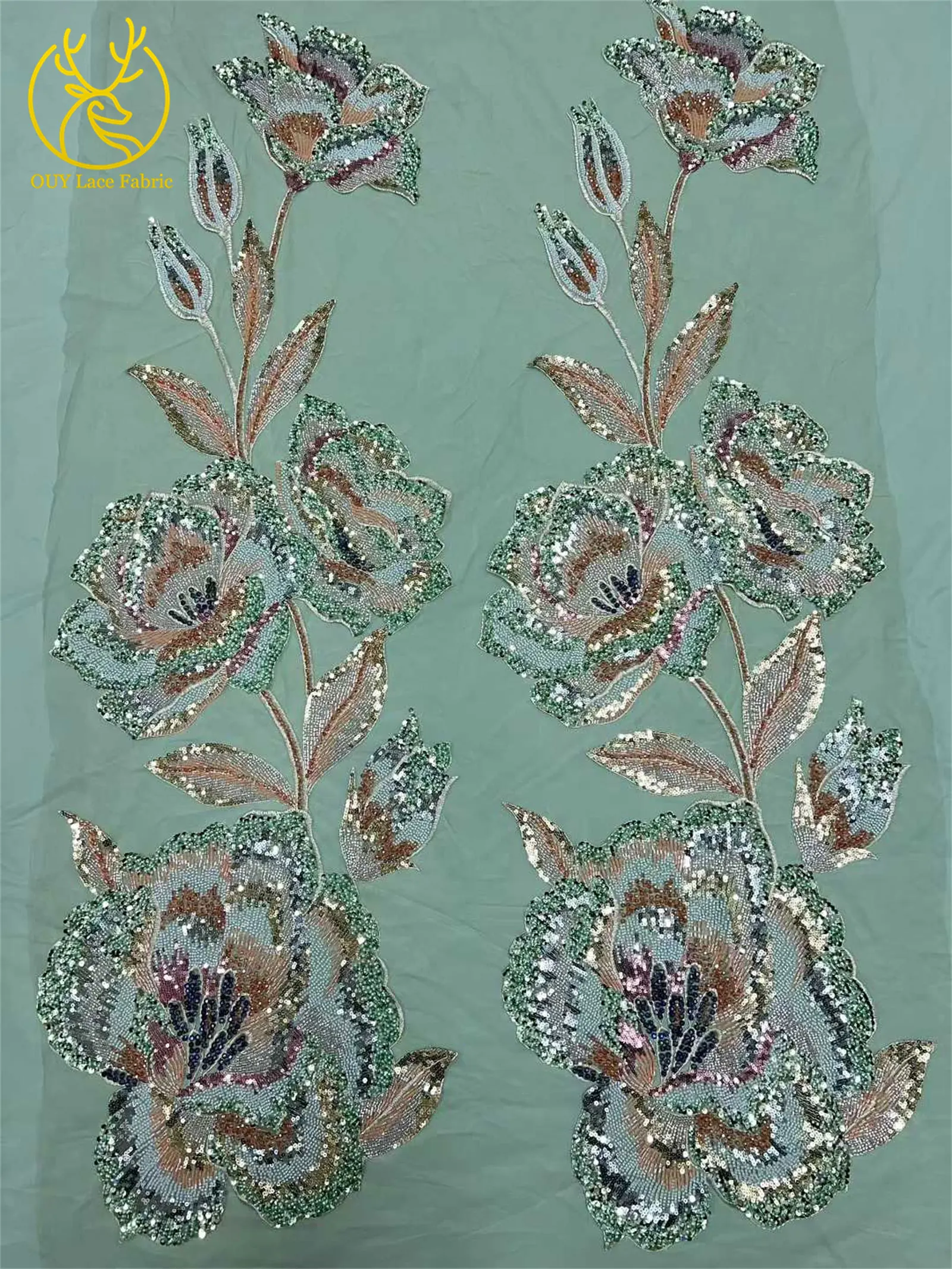 Nigeria Große Blumen Perlen-Spitzenstoff 2026 Luxuriöser Afrikanischer Spitzenstoff 5 Yards Französischer Pailletten-Spitzenstoff für Party- und Abendkleider – Detail 22