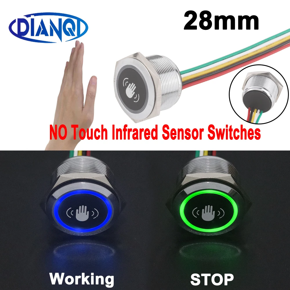 Waterproof Contactless No Touch Sensor Exit Switch Induction Type Release Exit Button Switch Access Control DC12V/24V With LED