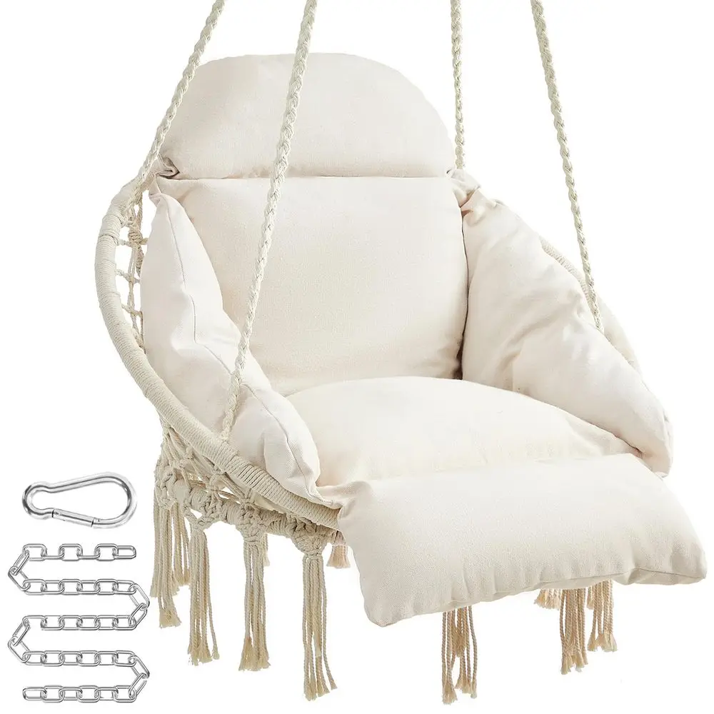 Hanging Chair, Hammock Chair with Large, Thick Cushion, Boho Swing Chair for Bedroom, Patio, Balcony, Garden, Holds up to 264 lb