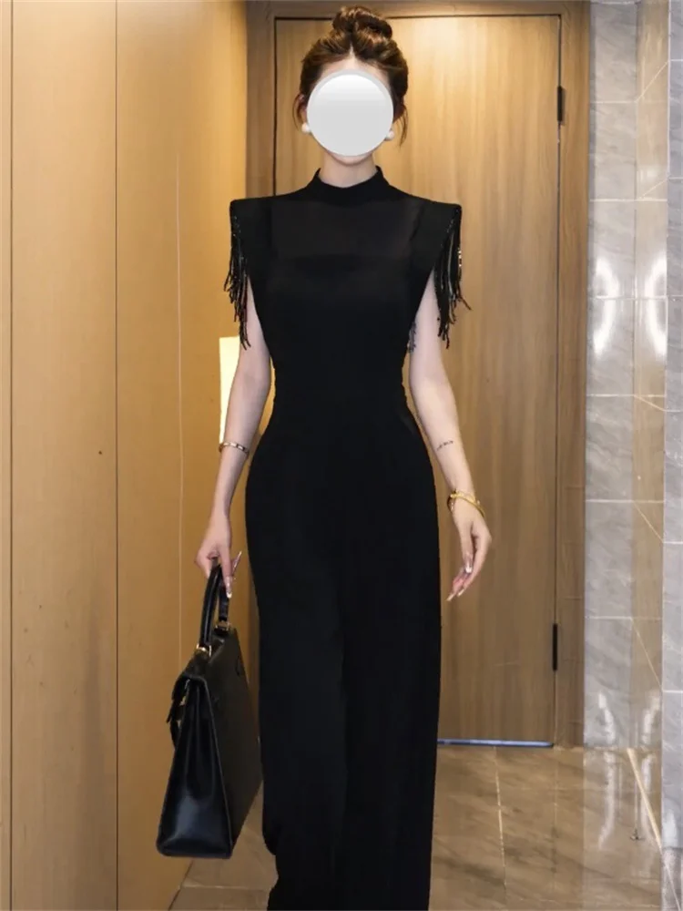 

Ele Beaded Tassel One-Piece Pants High Waist Long Leg Faionable Celebri Sle Spring 2025 New Women's Streetwear