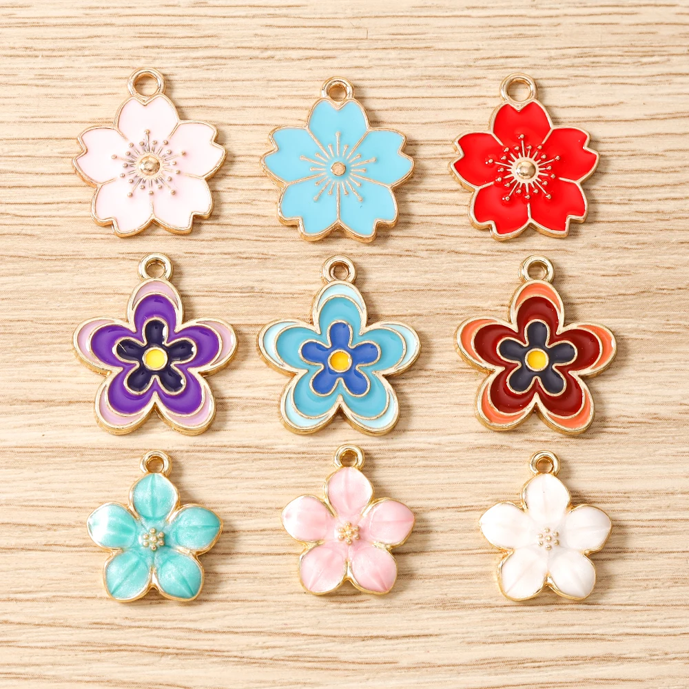 Tusember 10 Stück niedliche Emaille-Anhänger mit Sakura-Blumen für Tropfenohrringe, Armbänder, Halsketten, DIY-Schmuckherstellung – Detail 4