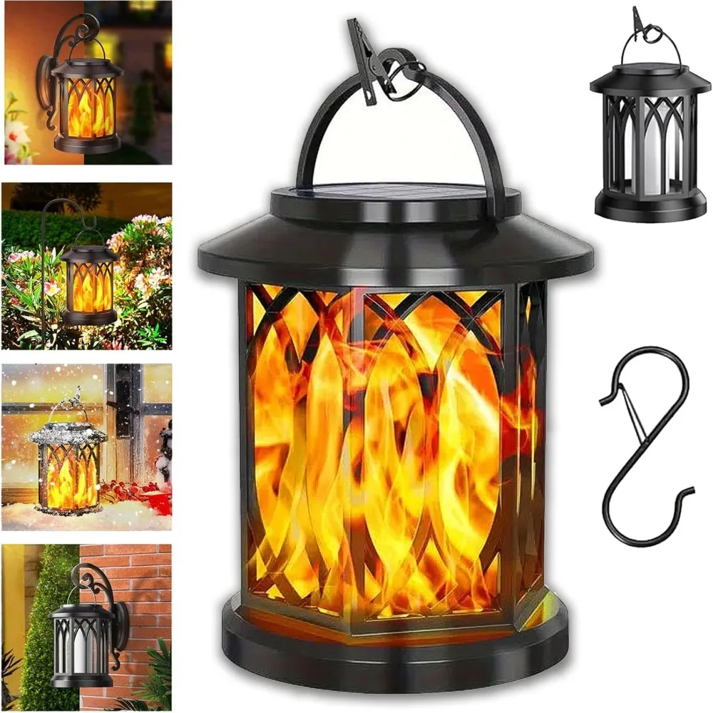 

High-quality LED Flickering Flame Solar Light Hanging High Power Garden Lantern Waterproof Auto On/Off Flame Lamp for Yard Patio