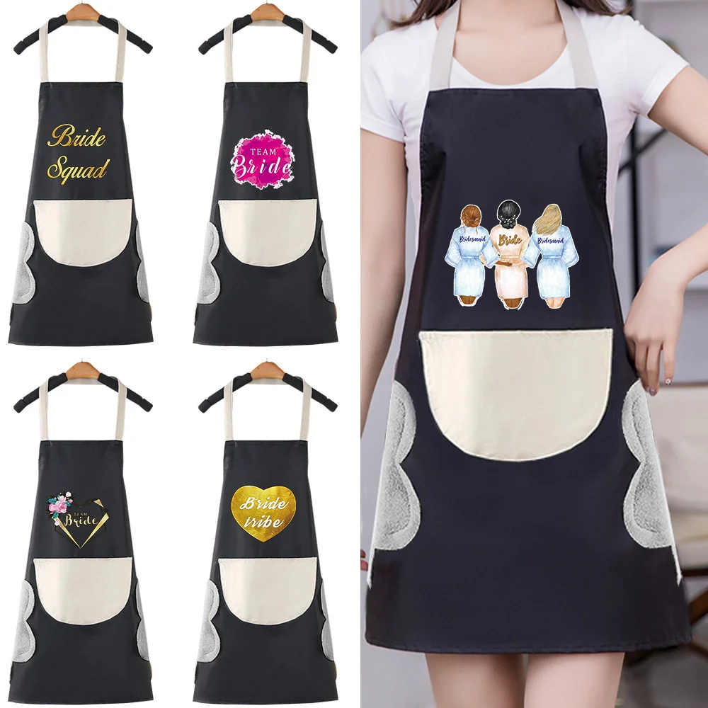 

New Kitchen Apron Women Household Cleaning Waterproof Pinafore Cooking Baking Adult BIb Bride Pattern Cafes Studios Uniform