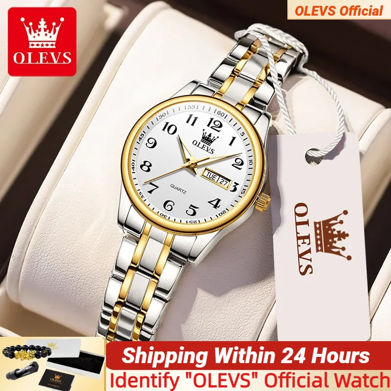 

OLEVS Роскошные кварцевые часы для женщин, часы из нержавеющей стали, светящиеся водонепроницаемые часы с датой недели, элегантное платье, женские наручные часы 5567