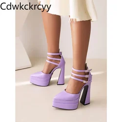 summer new pattern fashion Pointed tip high-heeled women sandals Buckle sexy party waterproof Square heel women sandals high15cm