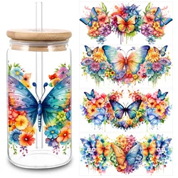 5 Sheets Butterfly UV DTF Cup Stickers, Glass DTF Transfer Stickers, Waterproof Beautiful Butterfly Wipe Transfer Paper for 16 o