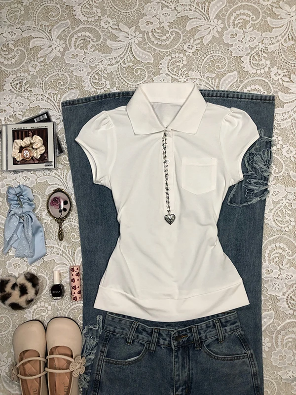 

Boya Girl оригинальная футболка с белым воротником ort Sve женская летняя дизайнерская разумная корейская моющийся топ