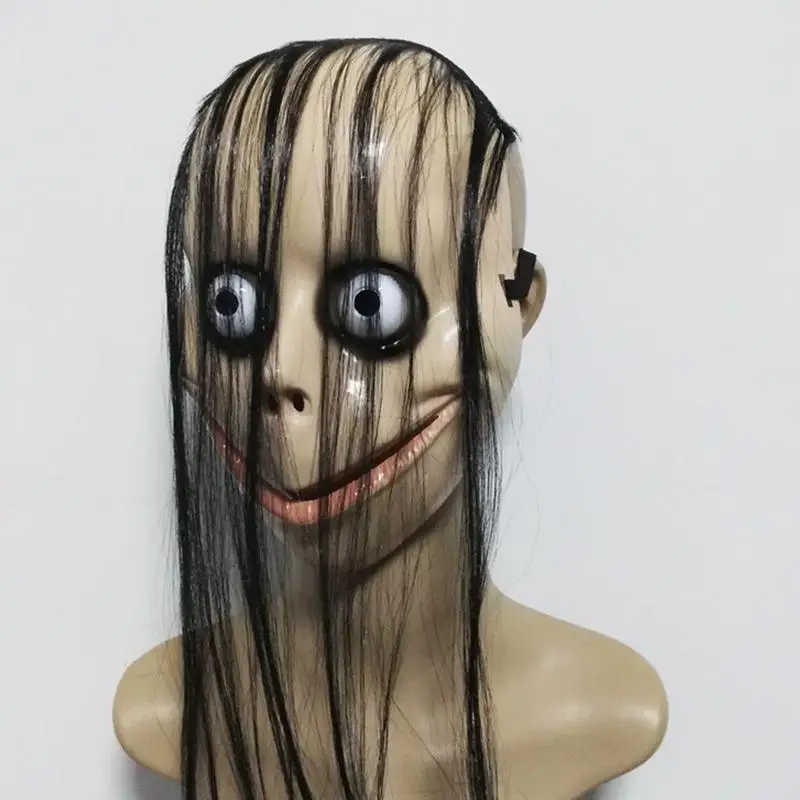 Halloween MOMO Mask with Wig Horror Plastics Mask Scary Female Mask for Cosplay Costume Party Props Decoration Long Hair Mask - Image 2