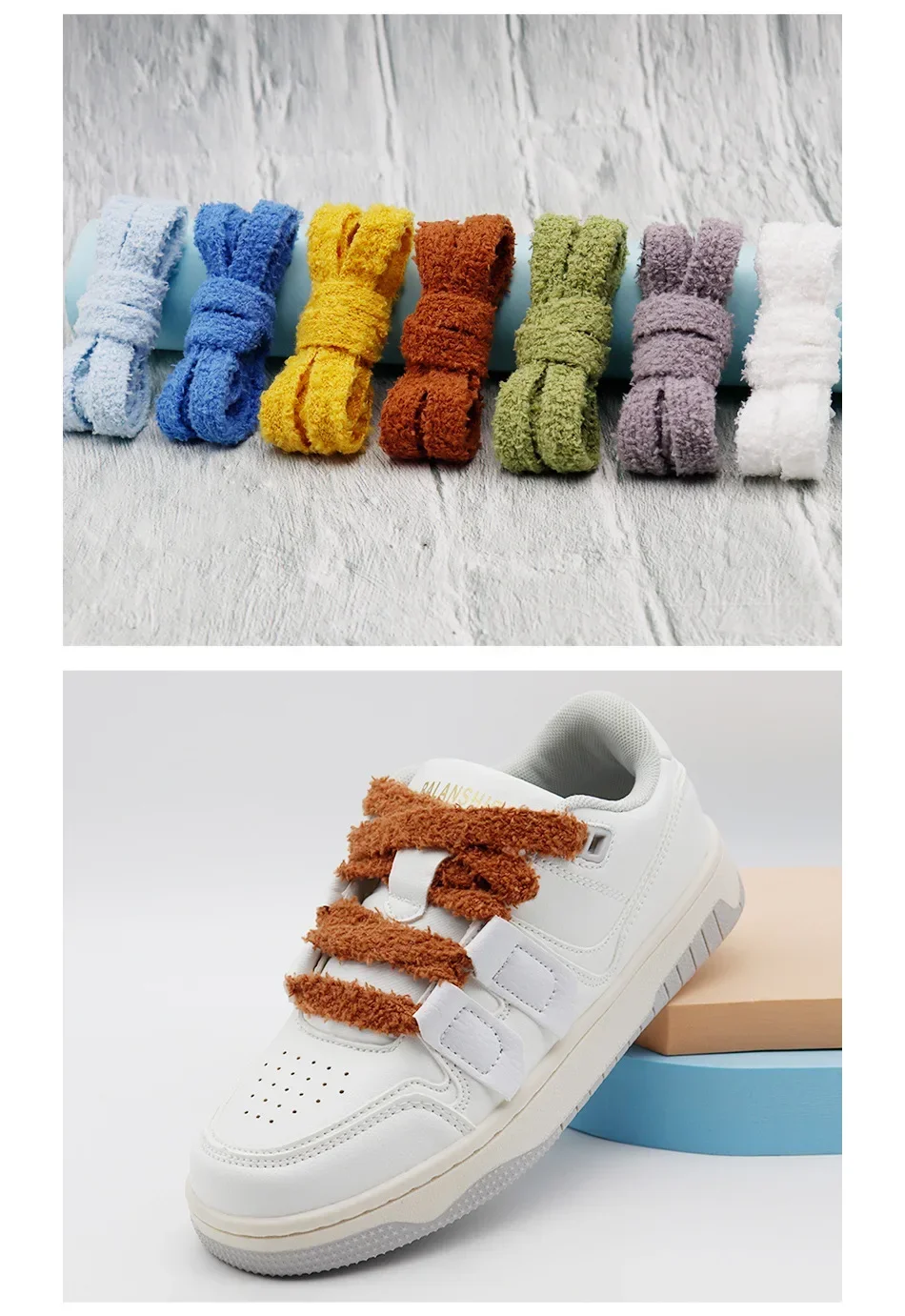 Flache, flauschige Schnürsenkel, 1,5 cm breit, Plüschseil-Schnürsenkel für Schuhe, Freizeitschuhe und Sneaker, 100/120/140/160 cm, Schuhzubehör, Neu – Detail 9