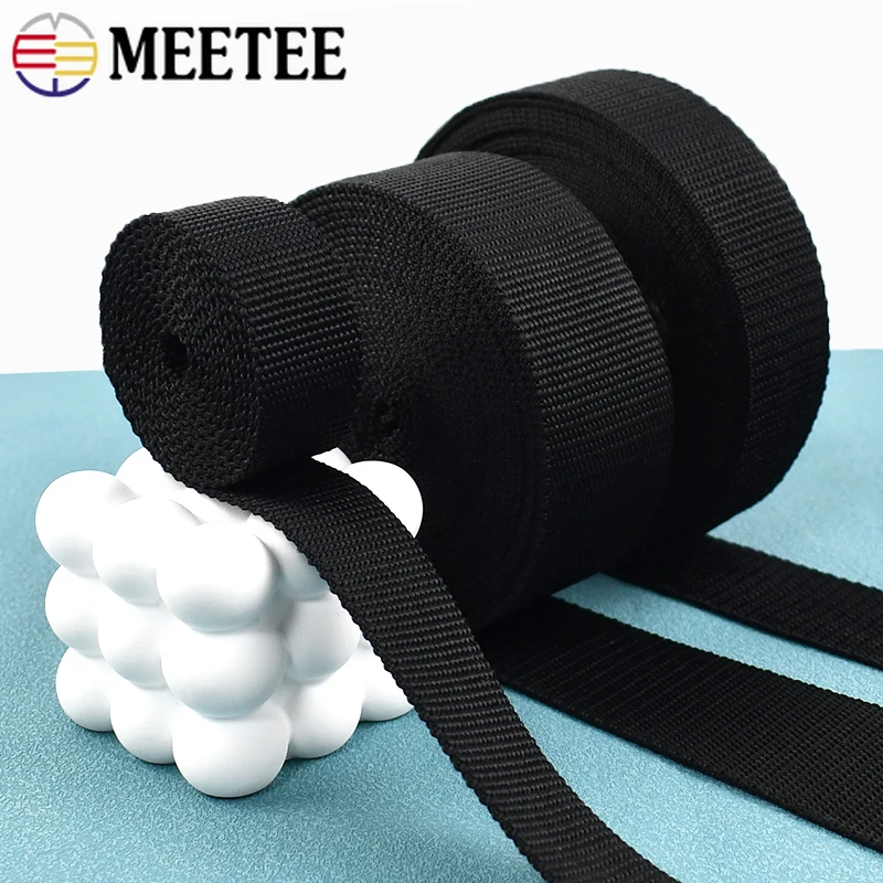 5/10Meters Meetee 20-50mm Black Nylon Webbing Tape 2mm Thick Bag Strap Ribbon Belt Clothing Backpack Band Sewing Craft Accessory