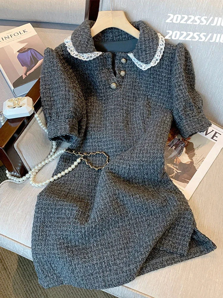 French Elegance Peter Pan Collar Dress Summer New Design Cute Sweet Slim Fashion abiti di un pezzo 2000s estetica Swee Romantic