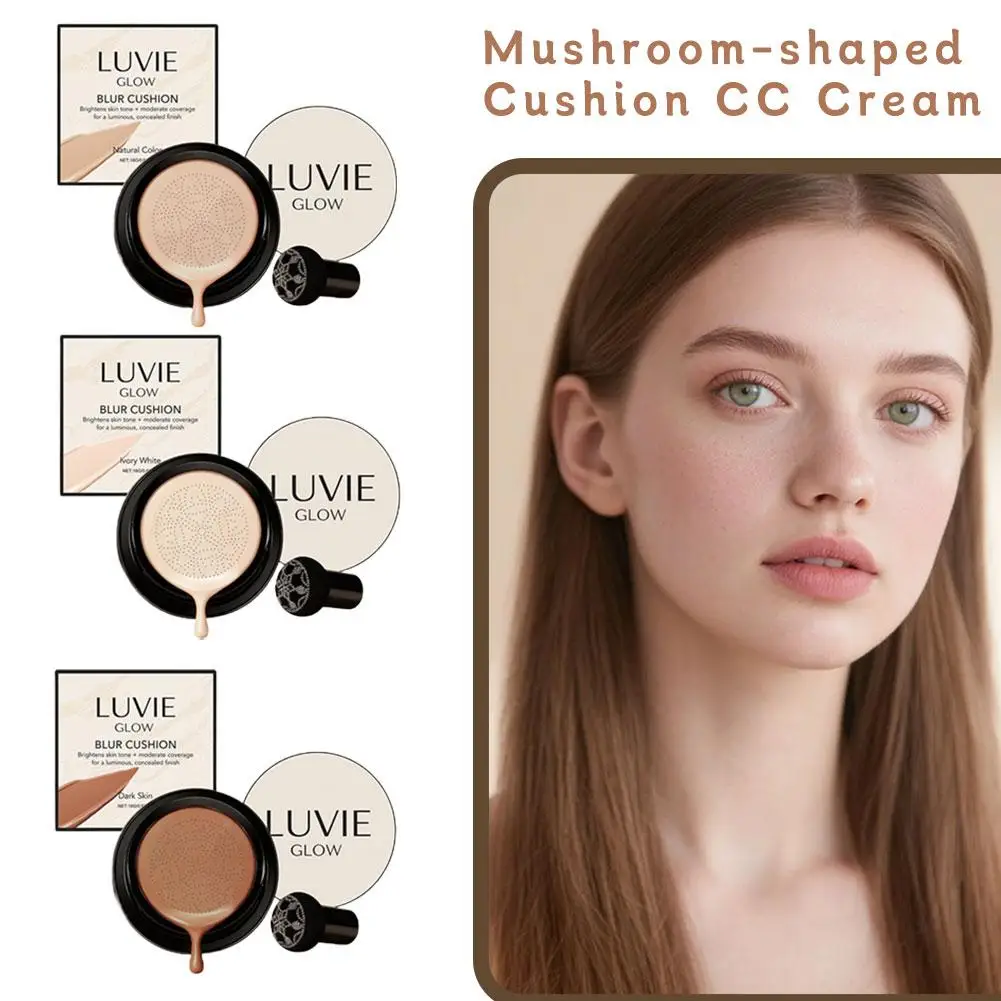 LUVIE GLOW Hydrating Mushroom Air Cushion BB Cream Waterproof Brightening Foundation with Concealer Korean Daily Makeup Base