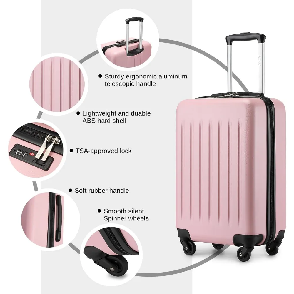 20-Inch Lightweight Hardside Carry-On Suitcase with Spinner Wheels, Pink Rolling Cabin Luggage for Air Travel (1-3 Days)