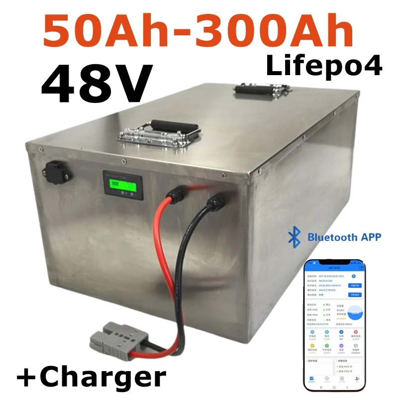48V 50Ah 100Ah 150Ah 200Ah 300Ah Lifepo4 Lithium Battery pack bluetooth Parellel for Solar system 3000W 5000W 6000W Inverter
