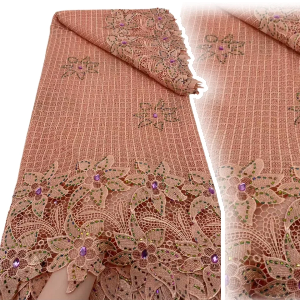 

New Arrival Cotton Cord Lace Fabric 2025 High Quality Nigerian Gilding Guipure Cord Lace Fabric for Wedding Sewing Dress AH1252