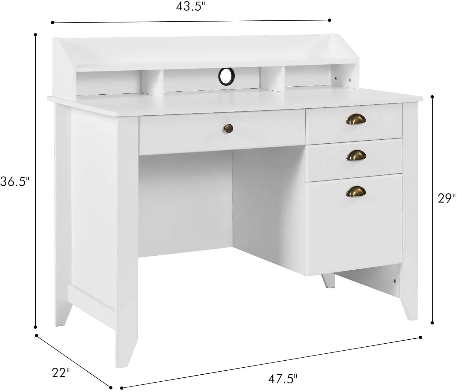 서랍이 있는 흰색 책상, 파일 서랍이 있는 가정용 사무실 컴퓨터 책상, 침실용 서랍이 있는 작은 책상, 흰색, 47 인치