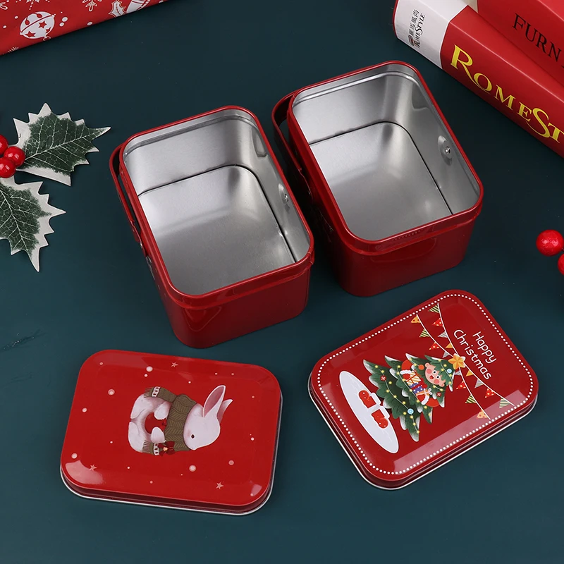 1pcs Christmas Tinplate Suitcase Candy Boxes With Handle Handheld Sweets Tins Portable Candies Holders Sugar Storage Container